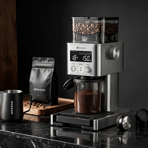 MOKKOM Coffee Grinder with Removable Scale - Silver