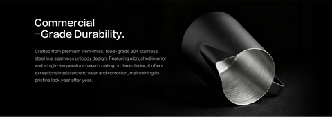 Commercial-Grade Durability.
Crafted from premium 1mm-thick, food-grade 304 stainless steel in a seamless unibody design. Featuring a brushed interior and a high-temperature baked coating on the exterior, it offers exceptional resistance to wear and corrosion, maintaining its pristine look year after year.
